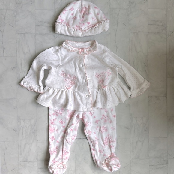Little Me Baby Girl’s Footed Pants, Long Sleeve Top and Hat Set - Picture 1 of 12